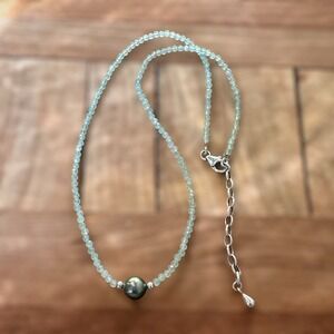 VTG Beaded Necklace 18" Aquamarine Gems 925 Sterling Chain Lobster Clasp 6.4g